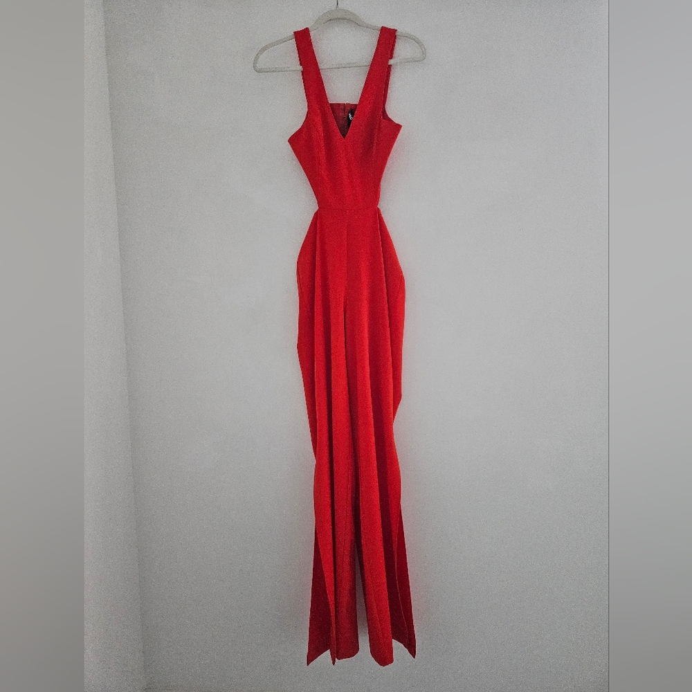 NBD × NAVEN Tiffany Fire Engine Red One-piece Cut Out Split Leg Jumpsuit - Picture 3 of 12